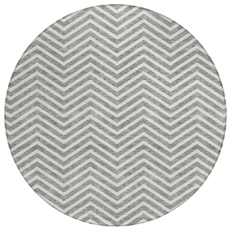 Tapis rond lavable intérieur 8 pi à chevrons gris