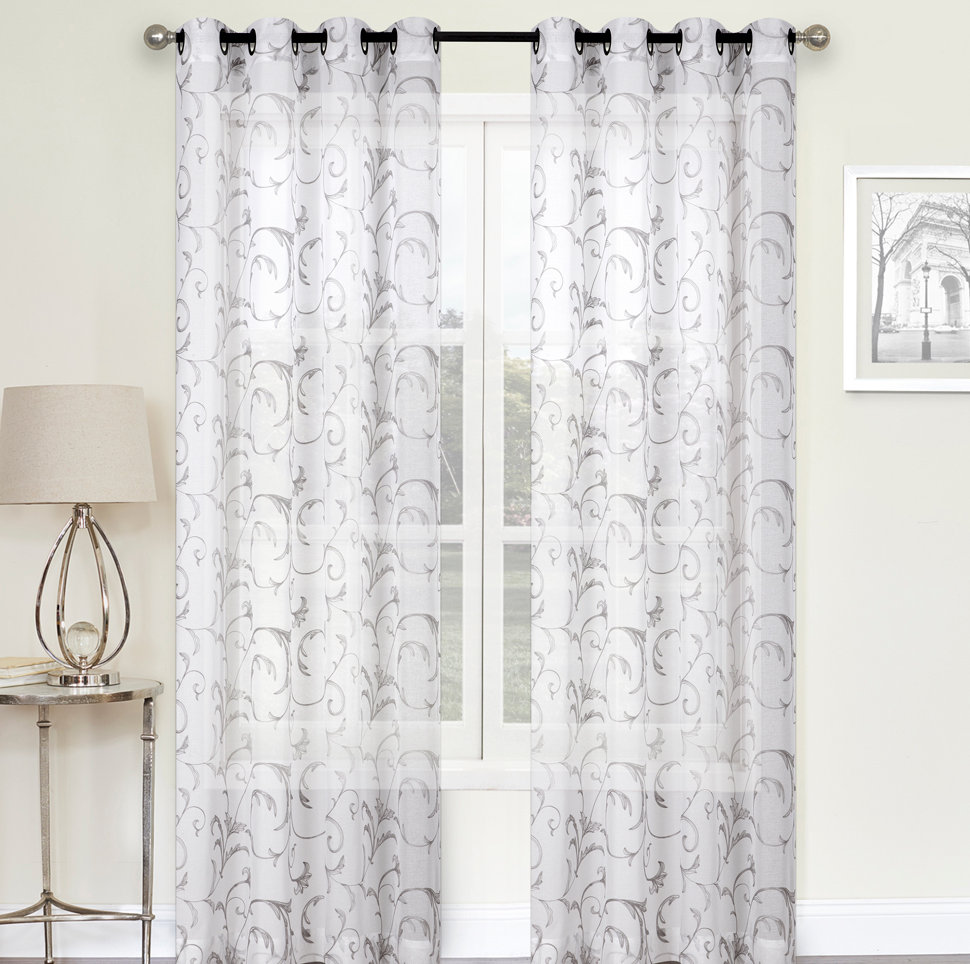 Allonah Window Ultra Luxurious Scroll Floral Semi Sheer Outdoor Grommet Curtain Panels (Set of 2) Winston Porter Curtain 