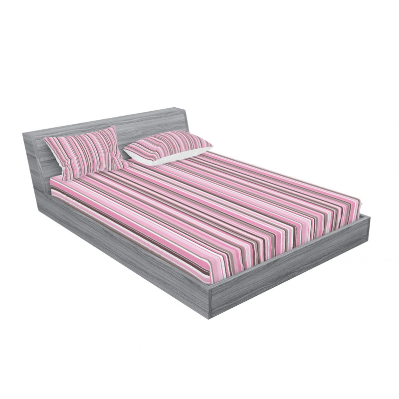 Microfiber Striped Sheet Set, Queen Sheet Set + Fitted Sheet + 2 Pillowcases, Pink/White Striped