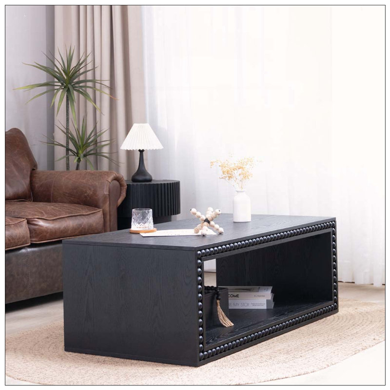 Table basse 47,6 "rectangulaire avec tablette de rangement ouverte, Noir