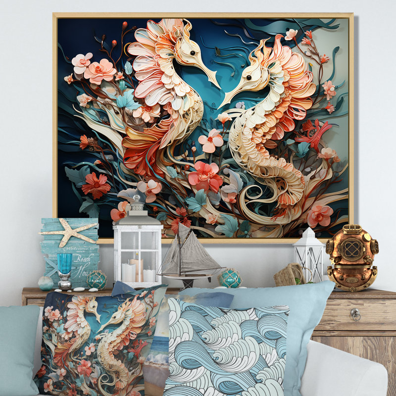 Seahorse Symphony Ethereal Beauty - plage et océan, reproduction d'art mural, Cadre naturel flottant
