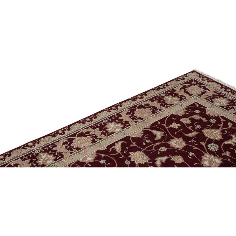 Tapis unique en laine noué à la main de 5 pi 9 po x 8 pi 9 po rose / noir / beige