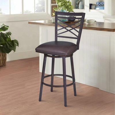 Akintunde Swivel Counter or Bar Height Armless Bar Stool in Auburn Bay with Brown Pu Upholstery