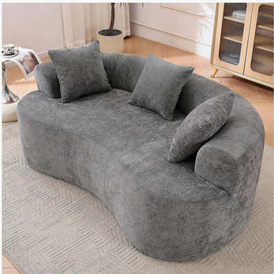 Canapé en forme de croissant, conception moderne à dossier bas avec coussins profonds, comprenant un canapé à trois places rempli de mousse qui ne nécessite aucun assemblage (tissu chenille gris)
