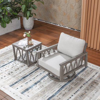 Ensemble de meubles d'extérieur en aluminium 2 pièces SeeHill, ensemble de chaise de patio pivotant et table d'appoint, ensemble de conversation avec coussins d'extérieur, ensemble de mobilier d'extérieur pour le jardin, balcon, chêne chaulé