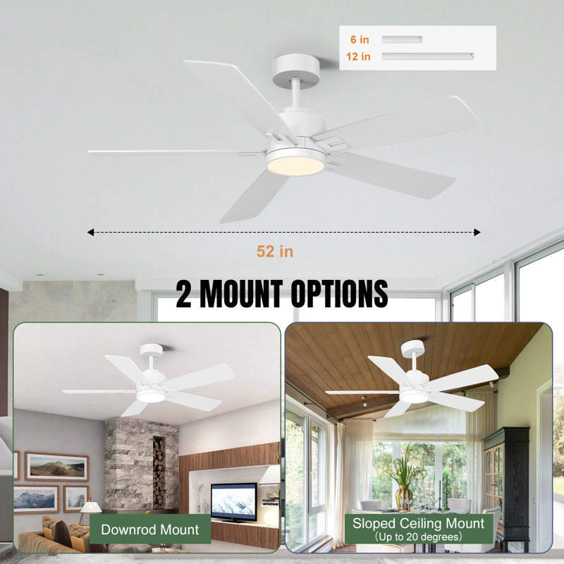 Smart Ceiling Fan With Light And Remote, 5 Dual-Sides Reversible Blades, Remote & App Control, 52", White