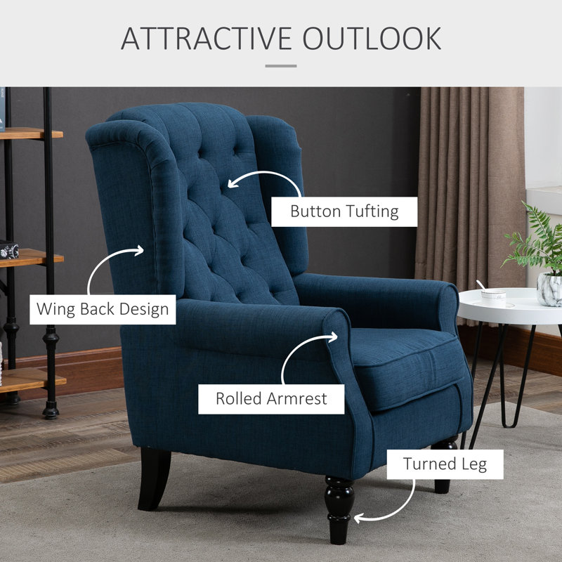 Lachesis Wingback Chair, Blue Polyester