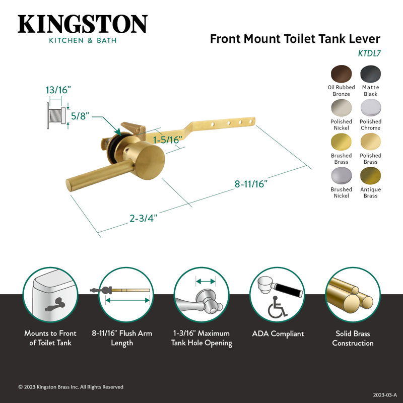 Levier de réservoir de toilette à fixation frontale Kingston Brass Concord, Laiton antique