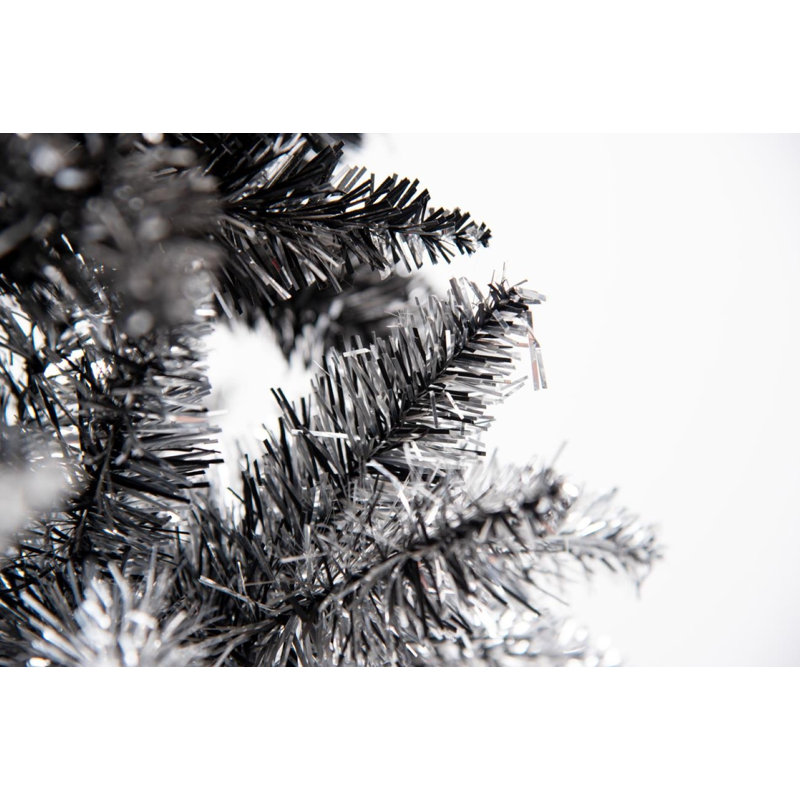7ft Artificial Tasmanian Pencil Christmas Tree in Black, Grey and Silver with PVC and Tinsel Needles