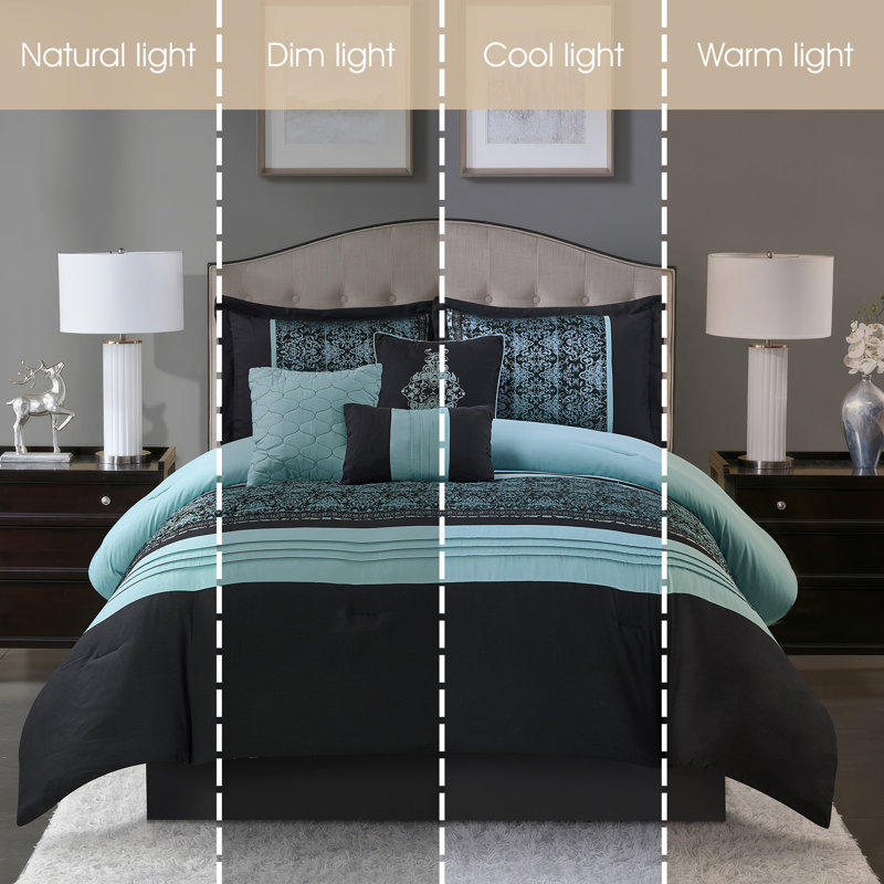 King Black and Aqua Microfiber 7-Piece Comforter Set