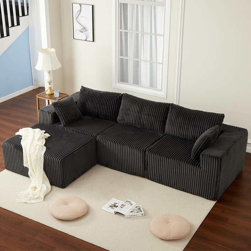 Canapé modulaire de 108 po, canapé à compression en éponge velours côtelé avec siège profond, canapé en mousse à mémoire de forme confortable pour la chambre à coucher du salon, aucun assemblage requis