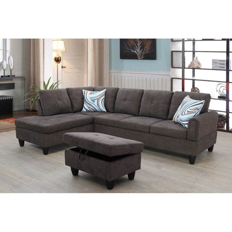 Jacksmith Upholstered Sectional, Left Hand Facing, Brown Gray 100% Linen