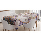 Ambesonne World Map Tablecloth, Antique Map With Farmers Field Sun Birds Clouds Fantasy Sky In Old Painting Style, Rectangular Table Cover For Dining Room Kitchen Decor, 52" X 70", Multicolor