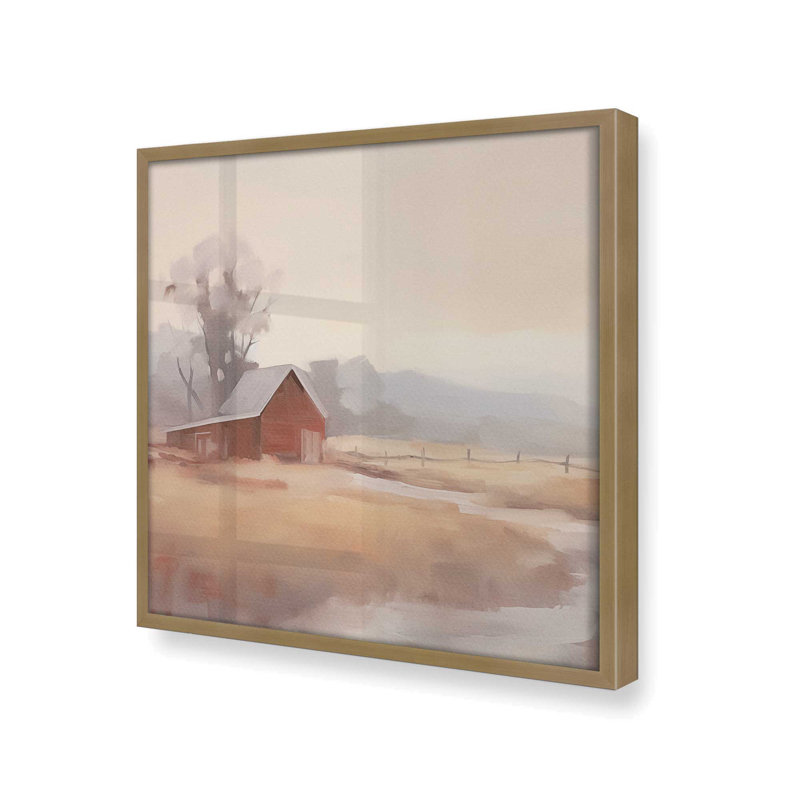 «Barn And Misty Fields», H 13,75 po x l 13,75 po, Or brossé