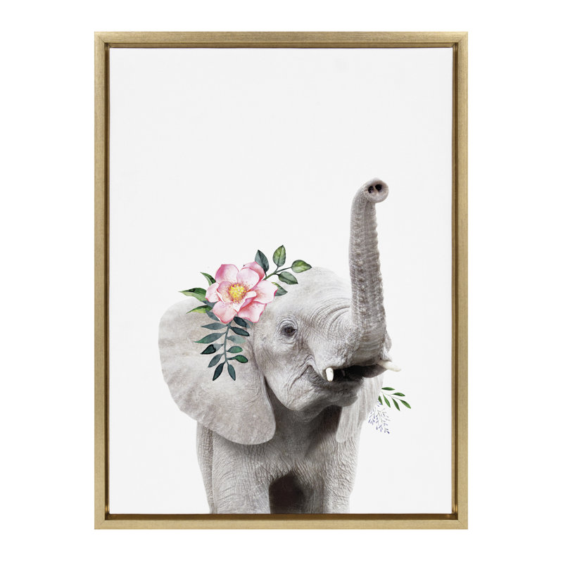 «Flower Crown Elephant» par Amy Peterson, reproduction d'art sur toile encadrée