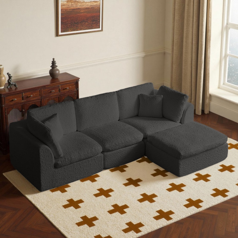 Canapé modulaire 110 pouces convertible en L avec repose-pieds et canapé modulaire 110 pouces, Gris