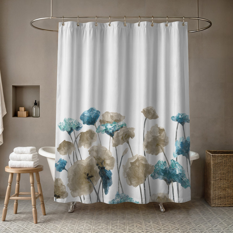 Jennings Way Floral Single Shower Curtain, Blue/Beige