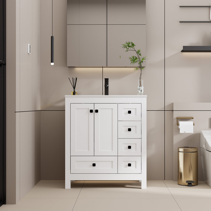 Comptoir de lavabo intégré 30 po, robinet en alliage de zinc, bonde escamotable en laiton massif