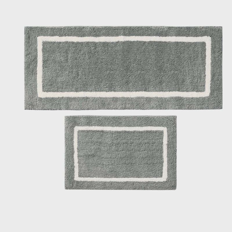 Tapis pour salle de bain réversible en microfibre Tomohiko, Gris, L 21 po x L 34 po