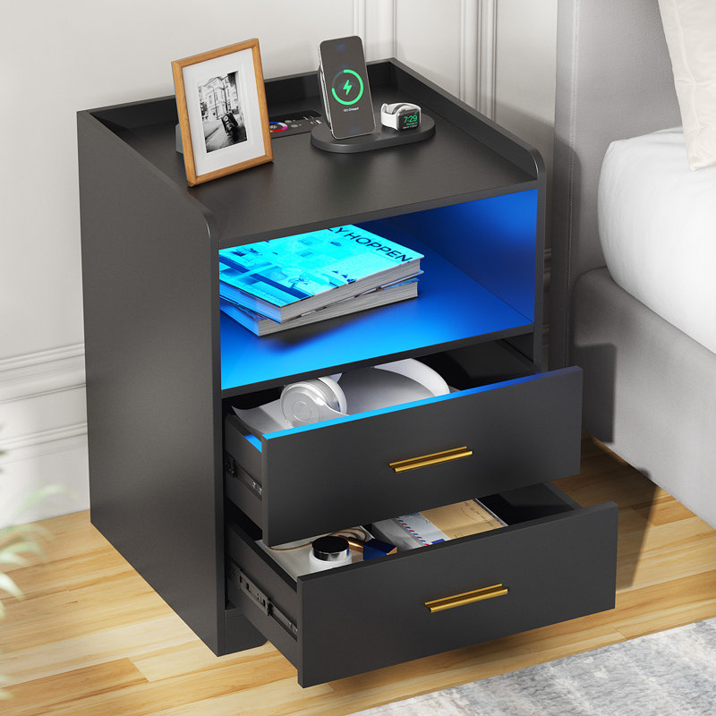 17.7'' W 2 - Drawer Nightstand, Black