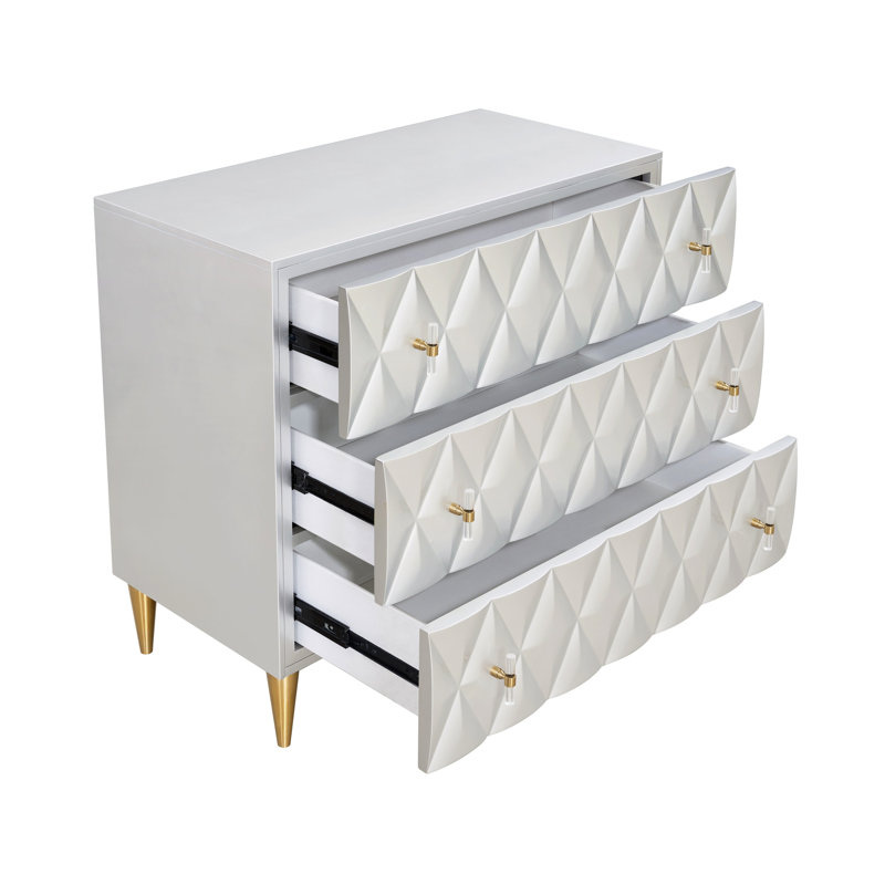 Console avec pieds en métal et armoire à 3 tiroirs de rangement en bois synthétique à motif de losanges 3D