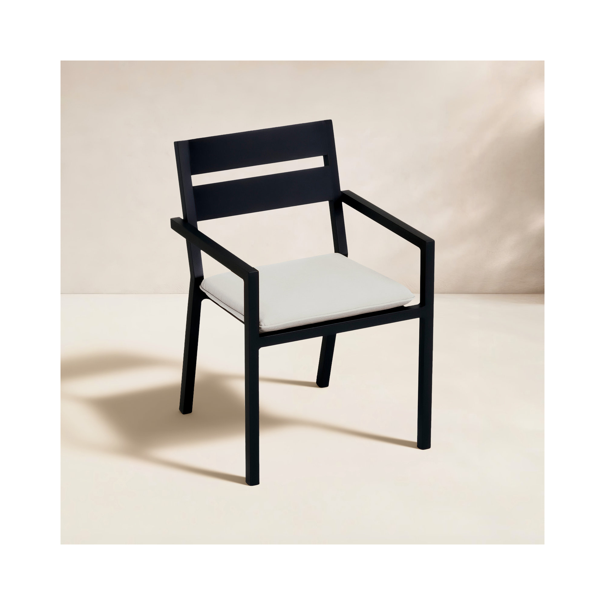 Vivant Aluminum Outdoor Dining Armchair with Cushion, Black, Cast Silver