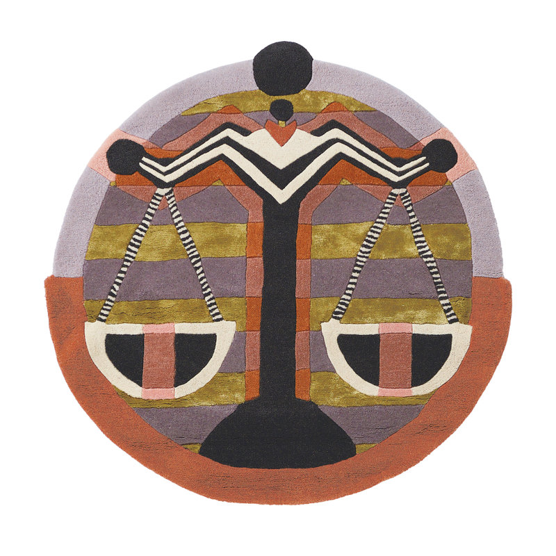 Hand Tufted Abstract Area Rug in Orange/Black/Gold/Purple, Round 6'7"