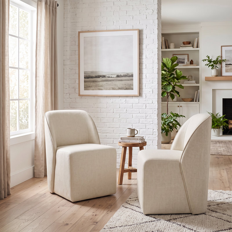 Fully Upholstered Dining Chair with Casters, Linen