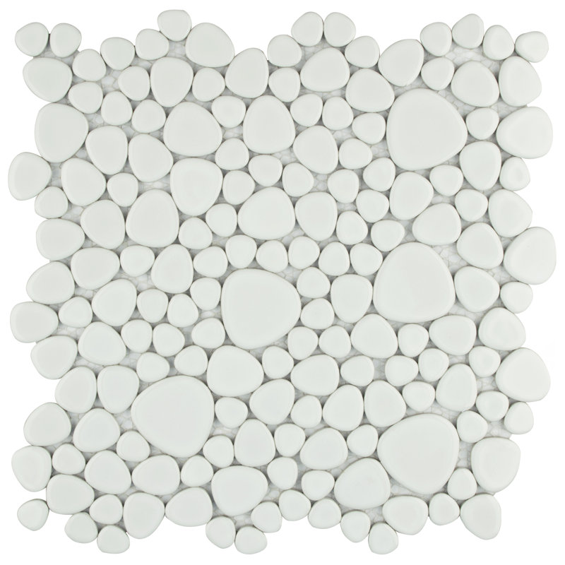 Pebble 11" x 11" Porcelain Pebbles/Rocks Mosaic Wall & Floor Tile, White