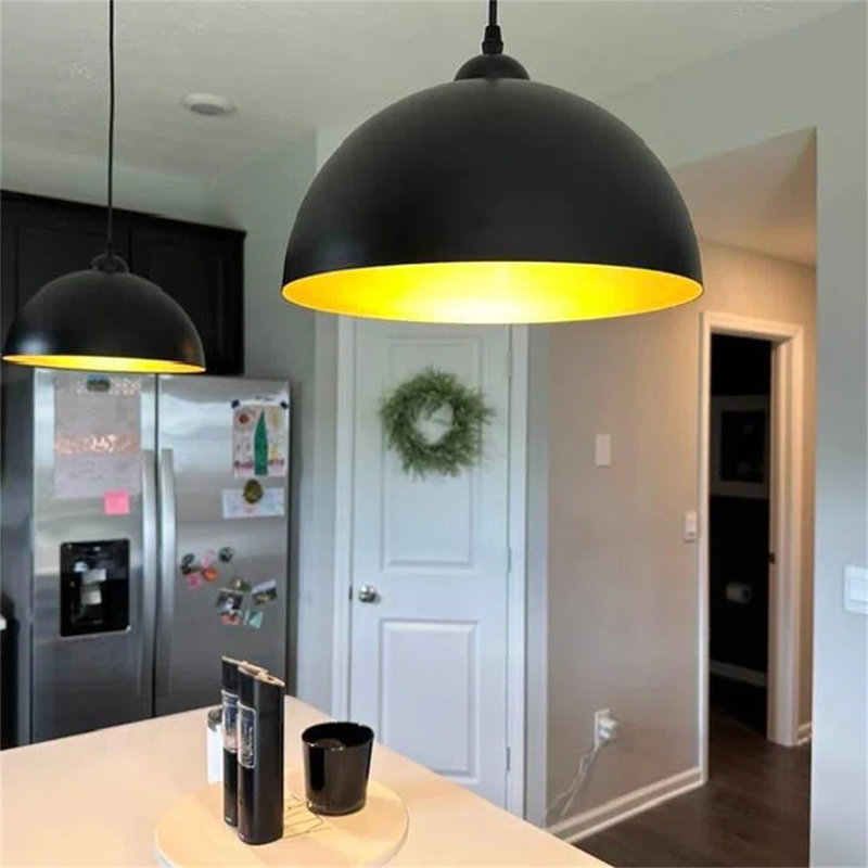 Dileo 2 - Light Single Pendant, Black/Gold, 8.5" H x 15" W x 15" D