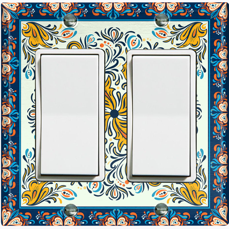 Patterned 2 - Gang Rocker Standard Wall Plate, Teal