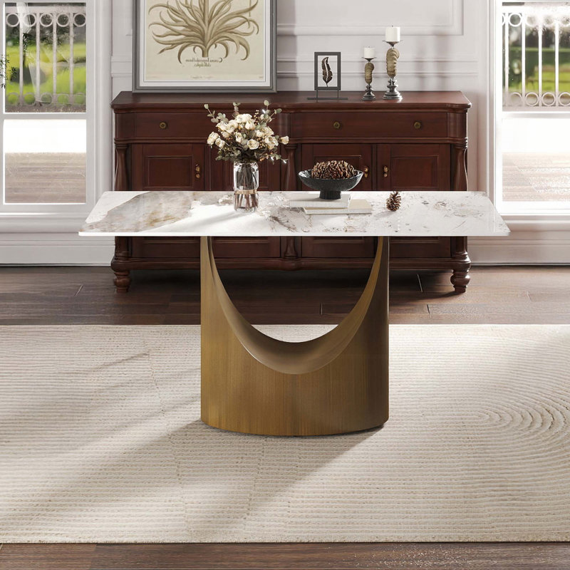 Table de salle à manger 55,12 po Pandora, H 29,53 po x l 55,12 po x P 31,5 po, Plateau beige / base brune