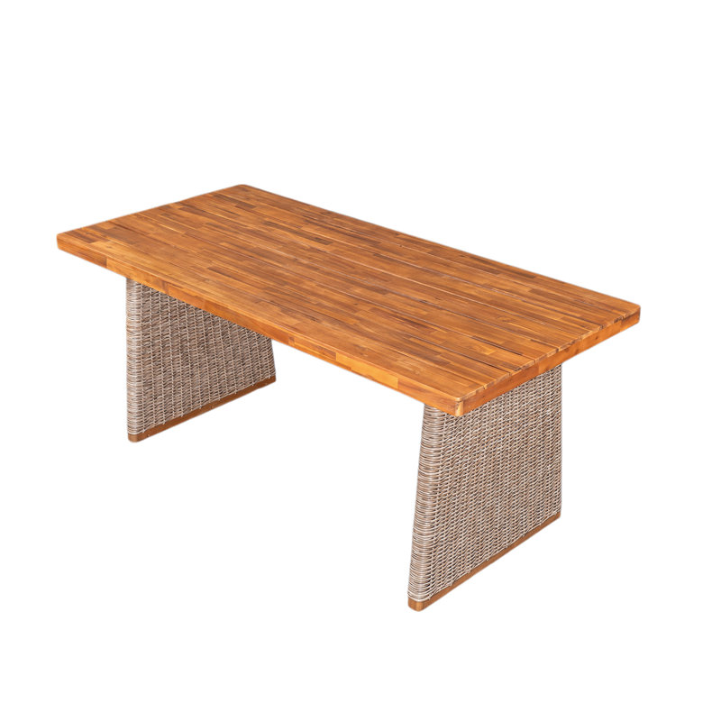 Table de salle à manger d'extérieur en bois d'acacia, finition teck + osier brun, Brun