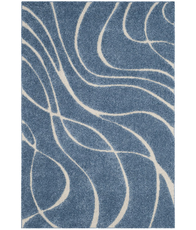 Ashal Abstract Shag Light Blue/Cream Area Rug, Rectangle 5'3" x 7'6"
