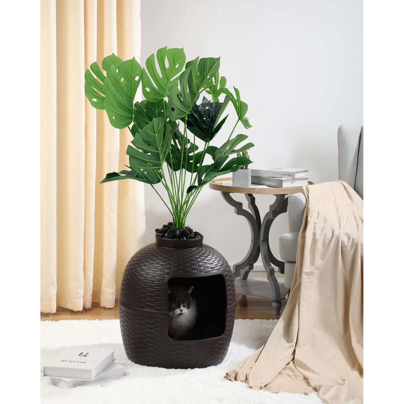 Enceinte de litière cachée avec pot à fleurs Damase, Brun
