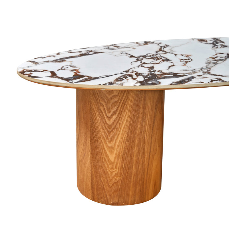 Tamara Oval Faux Marble and Wood Coffee Table