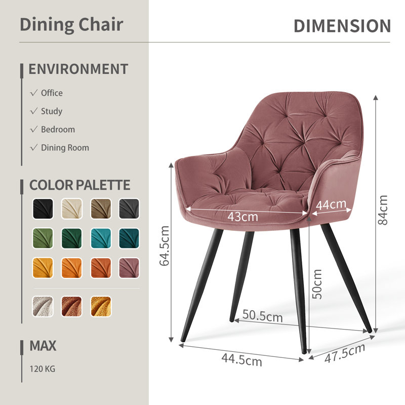 Irie Single Velvet Upholstered Dining Chair with Arm, Rose