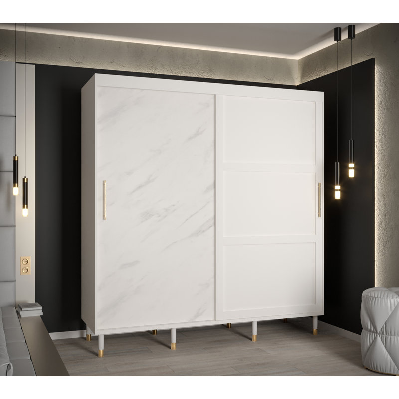 Malda Manufactured Wood Wardrobe, 208cm H x 200cm W x 62cm D, White Matt