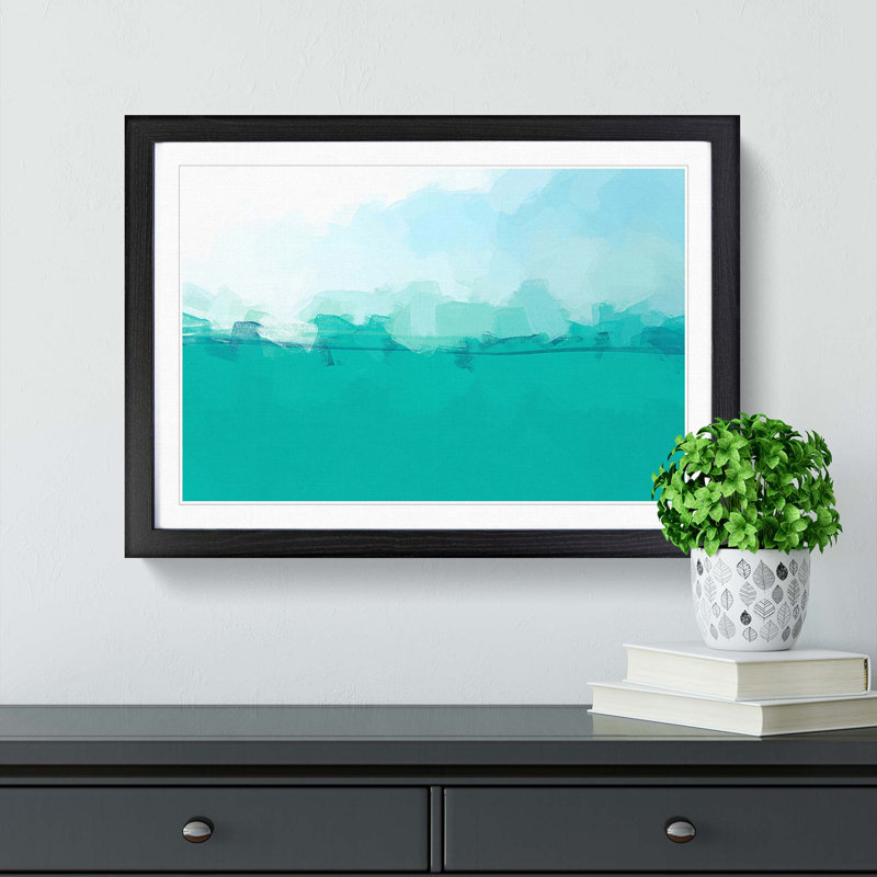 Aqua Green Water Level in Abstract - Picture Frame Graphic Art Print, 62cm H x 87cm W x 2cm D, Black Framed