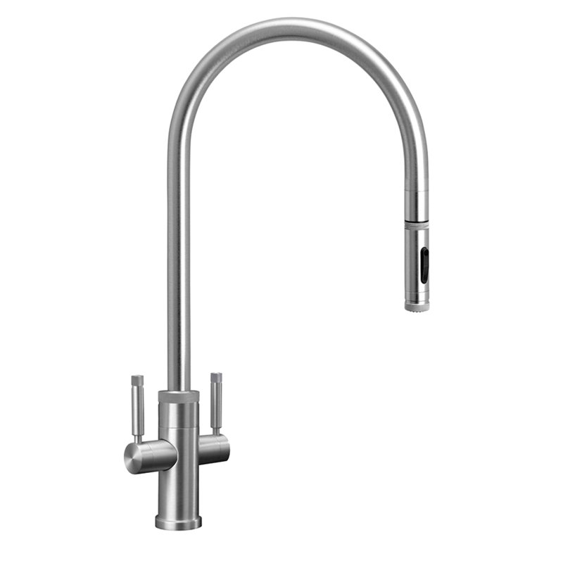Industrial 2 Handle Pull-Down Kitchen Faucet Ext. Reach, Toggle Sprayer, Satin Nickel