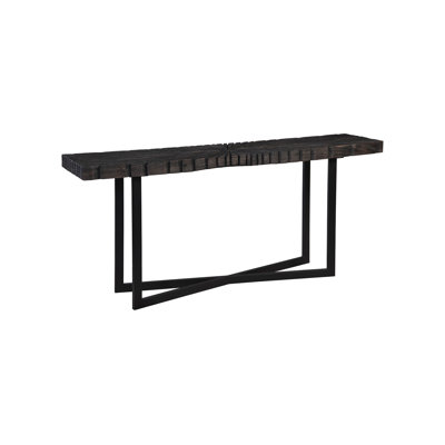 Chainsaw Console Table, Burnt Black, Black Iron Cross Base