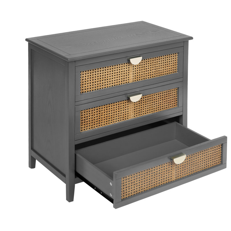 3 Drawer Cabinet,Natural rattan,American Furniture,Suitable for bed frameroomliving roomstudy, Gray