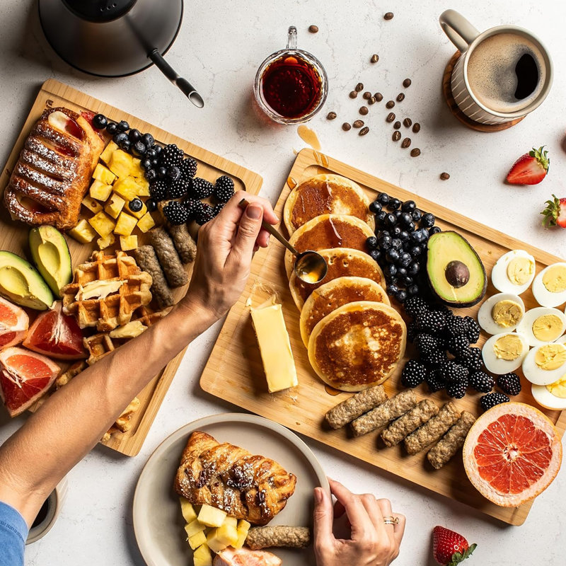 Ensemble de 2 planches à découper en bambou pour la cuisine, Naturel