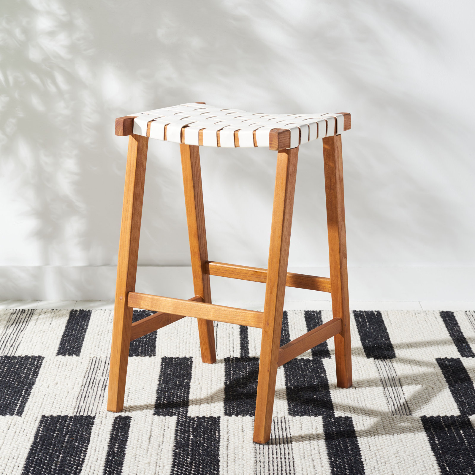 Alston Backless Leather Bar & Counter Stool, Bar Stool (30” Seat Height), Natural, White