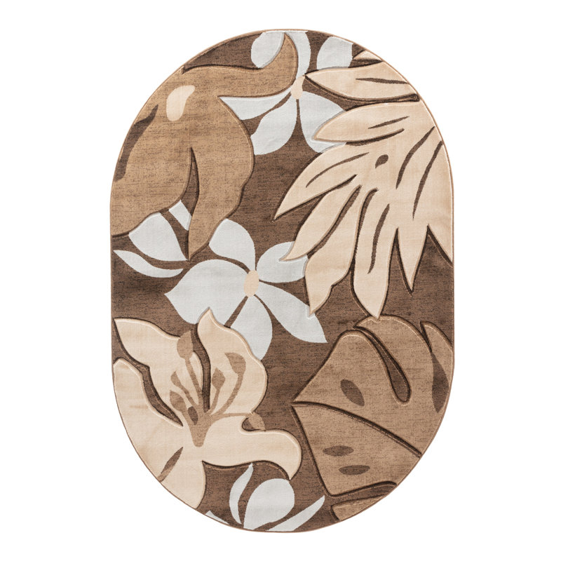 Tapis floral brun / beige Shaver, Ovale 5 pi 2 po x 7 pi 5 po