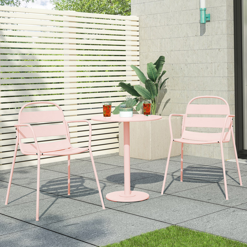 Patio Furniture Set, One Table With Two Chairs, Light Pink
