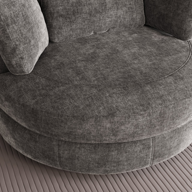 Fauteuil d'appoint pivotant moderne surdimensionné 49,6 po avec coussins et repose-pieds, Gris