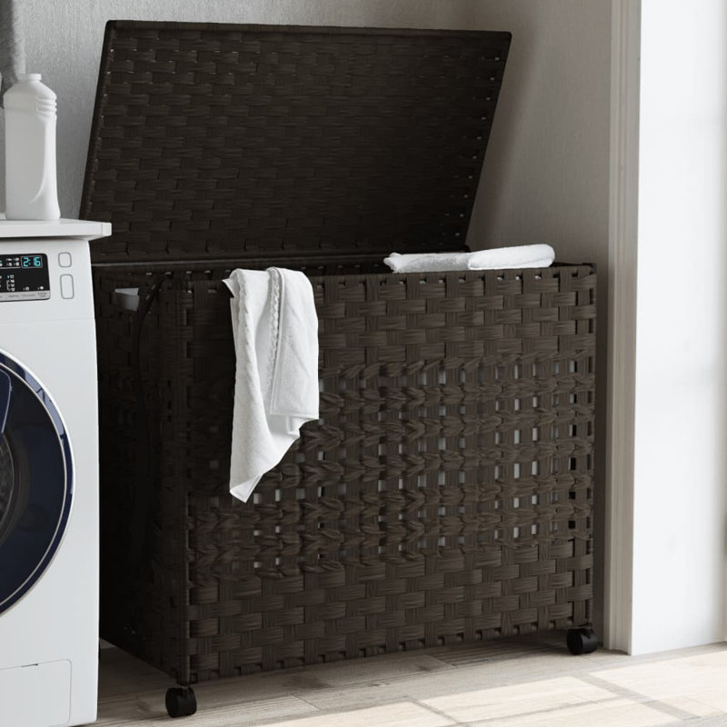  Panier à linge avec roulettes, H 23,6 po x l 26 po x P 13,8 po, Brun foncé