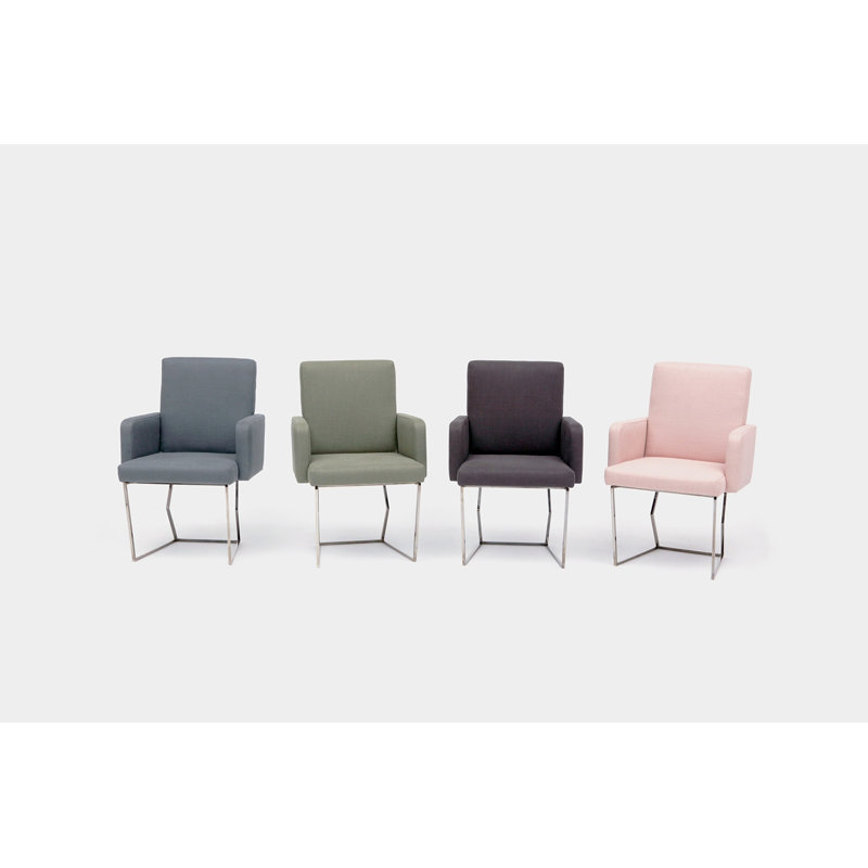 Upholstered Arm Chair, Blush Linen Blend, Chrome