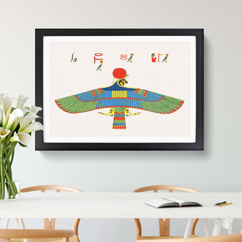 Hawk Emblem by J.F. Champollion - Picture Frame Painting Print, 48cm H x 65cm W x 2cm D, Black Framed